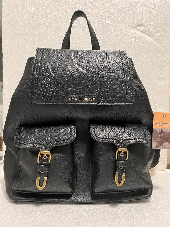 Rein Bridle Black Vegan Leather Backpack Western Boho -New with tag